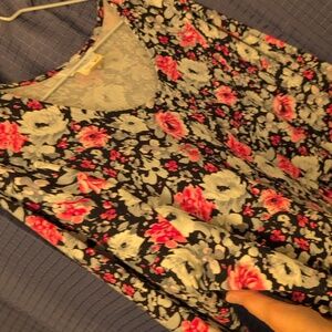 EUC Ulla Popken Empire Waist Floral Maxi Dress - Black Pink, Gray & White 12/14